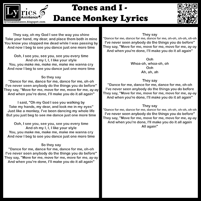 Tones and I - Dance Monkey Lyrics | lyricsassistance.blogspot.com