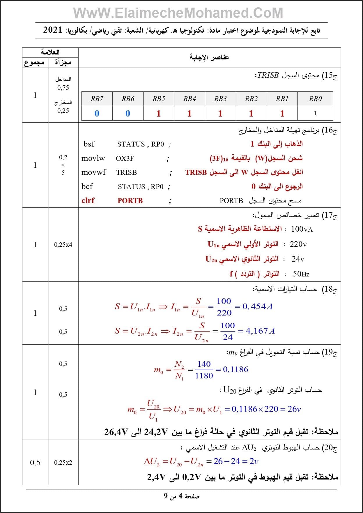 امتحان مادة الهندسة الكهربائية