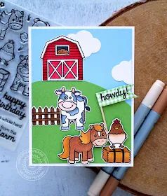 Sunny Studio Stamps: Barnyard Buddies Hilltop Barn Scene Card by Vanessa Menhorn
