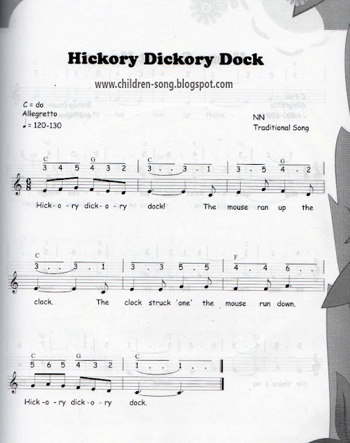 Hickory Dickory Dock Song with Notes and Chords