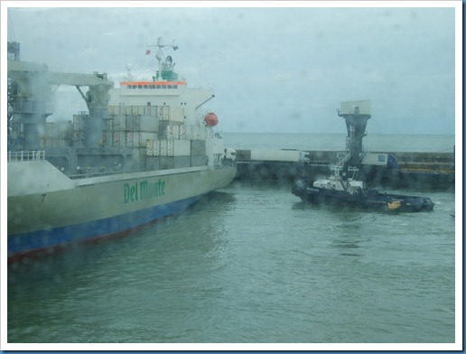 The Del Monte boat and the tugboat coming to take it out to sea