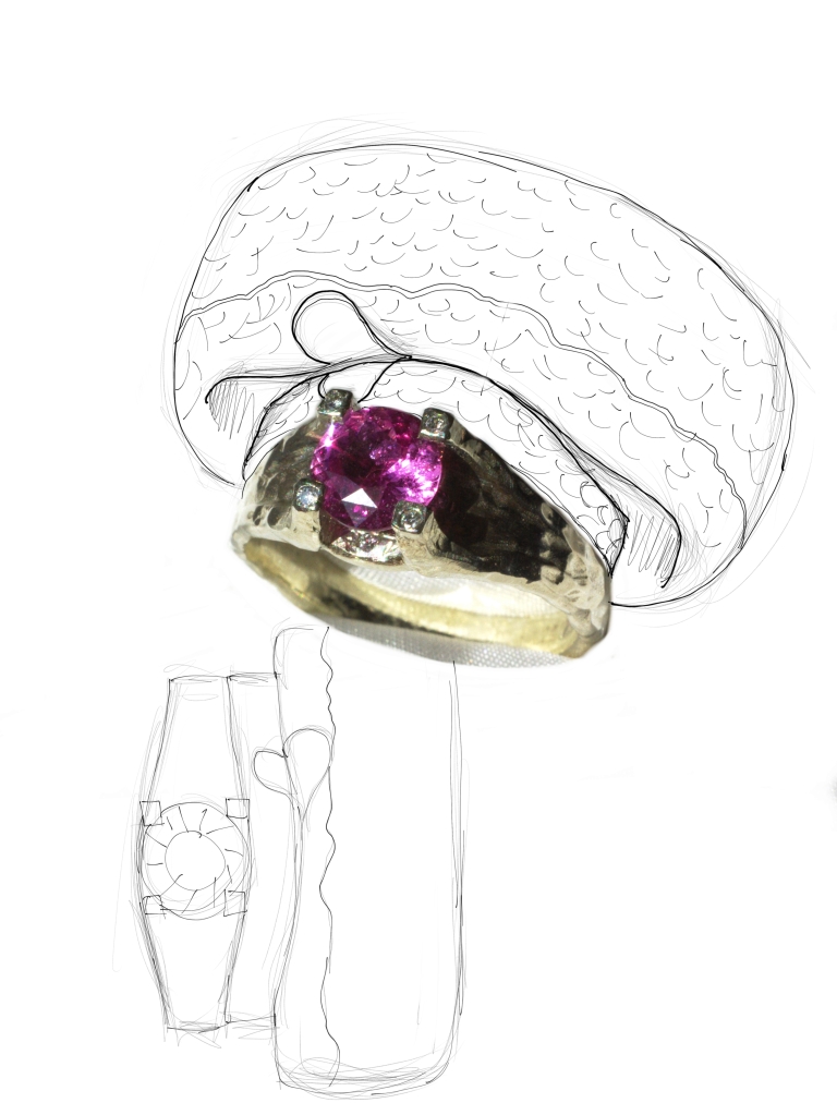 This is a preparatory sketch for the wedding rings shown below 