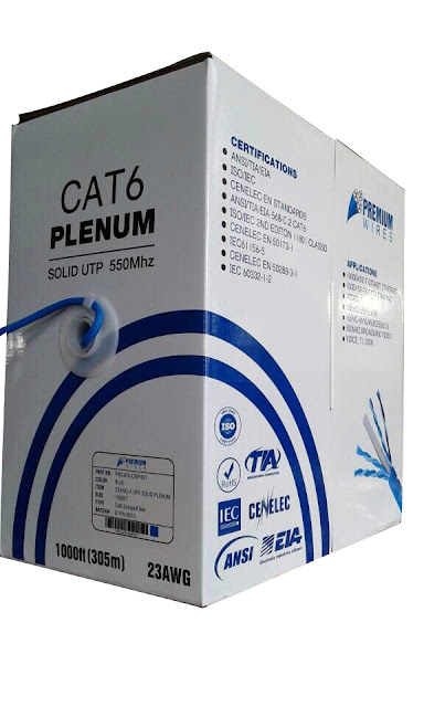 Cat6 Plenum Rated 1000ft UTP Cable 23Awg Solid 550Mhz Blue