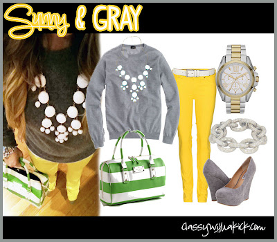 Sunny and Gray Yellow Jeans Gray Sweater Kate Spade Purse