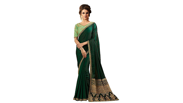 Arohi Designer Women's Artificial Silk & Georgette Saree With Blouse Piece (Sparklegreen-Arohi Designer15Vr)