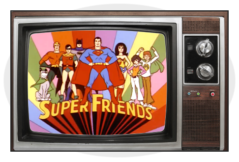 1973 Super Friends opening title on screen of vintage television