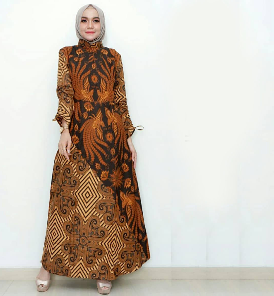 32 Vogue Gamis Batik Pesta Kombinasi Satin Sifon Brokat 