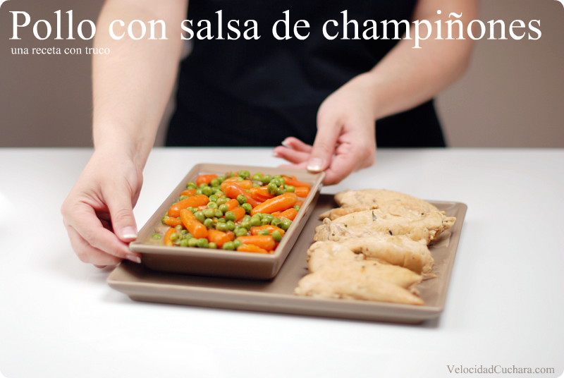 Pollo con salsa de champiñones - VelocidadCuchara.com