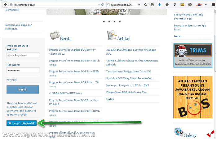 login bos online 2015 menggunakan Dapodik