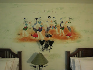 A mural on our hotel wall depicting a traditional Songkran splashing