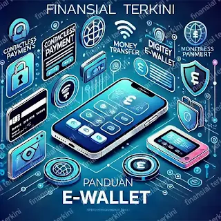 Tampilan aplikasi OVO, DANA, dan ShopeePay sebagai contoh e-wallet di Indonesia.