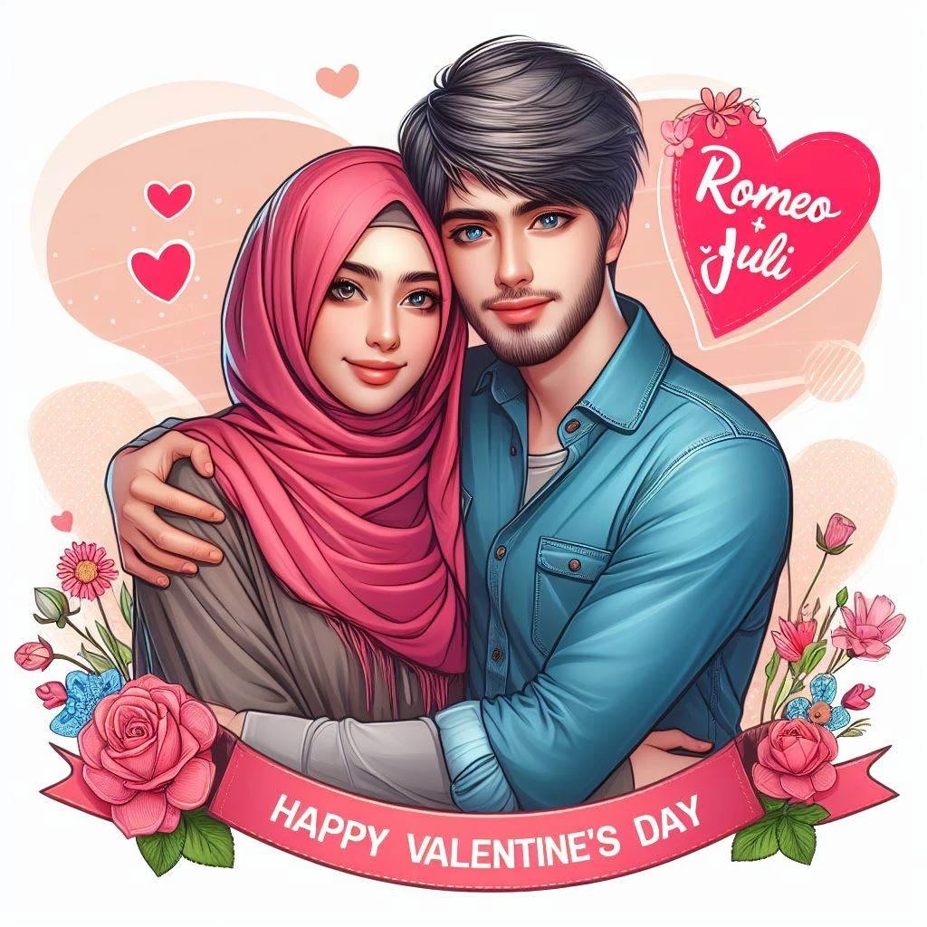 Romeo + Juli Romantic Valentine's Hug - Modern Attire and Love, hijab, shirt