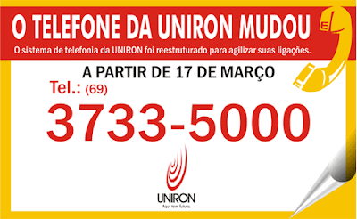 Novo telefone da UNIRON: 3733 5000