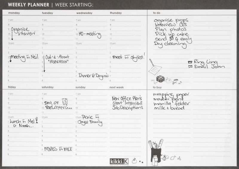 weekly planner. calendar, also has a