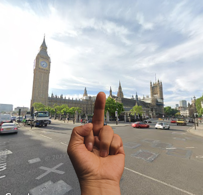 The UK Houses of Parliament being flipped off on Street View