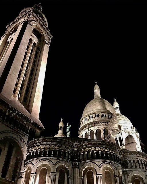 Sacre Cœur and bell tower at night