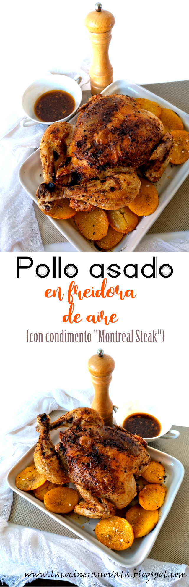 POLLO ASADO EN FREIDORA DE AIRE con condimento Montreal Steak LA COCINERA NOVATA RECETA COCINA AVES BAJO EN CALORIAS AIRFRYER COMFORT FOOD TUPPERWARE