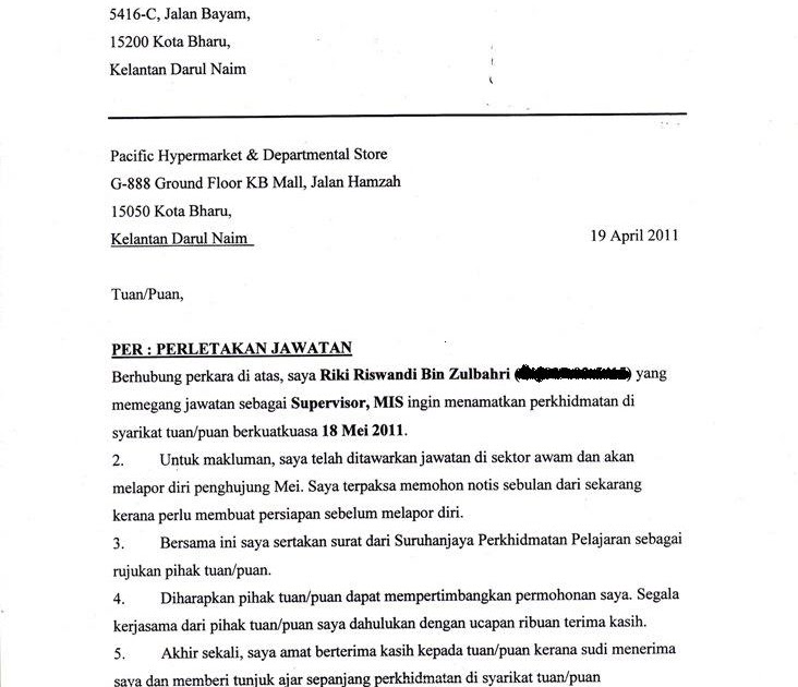 Contoh Surat Perletakan Jawatan Doc