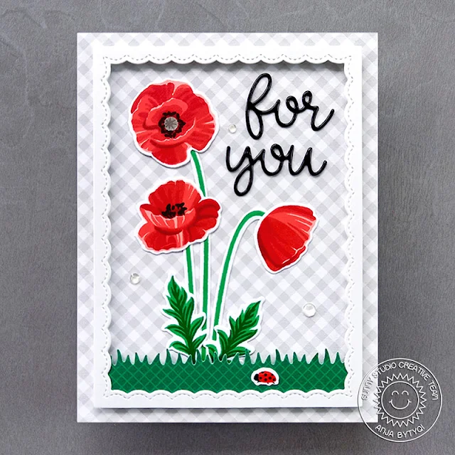 Sunny Studio Stamps: Poppy Fields Fancy Frame Dies Picket Fence Border Dies Floral Card by Anja Bytyqi