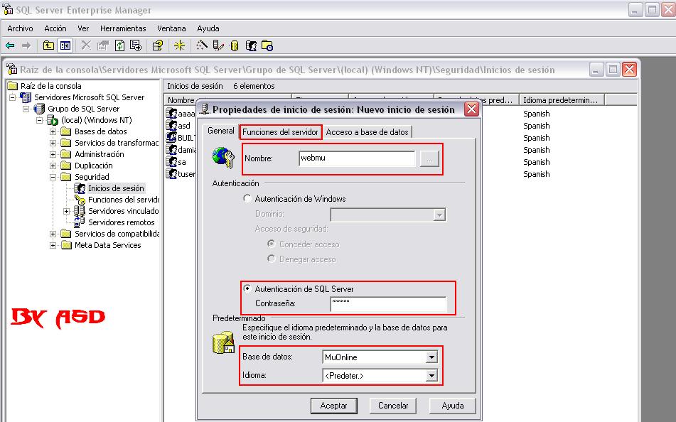 Configurando los datos de nuevo inicio de sesión