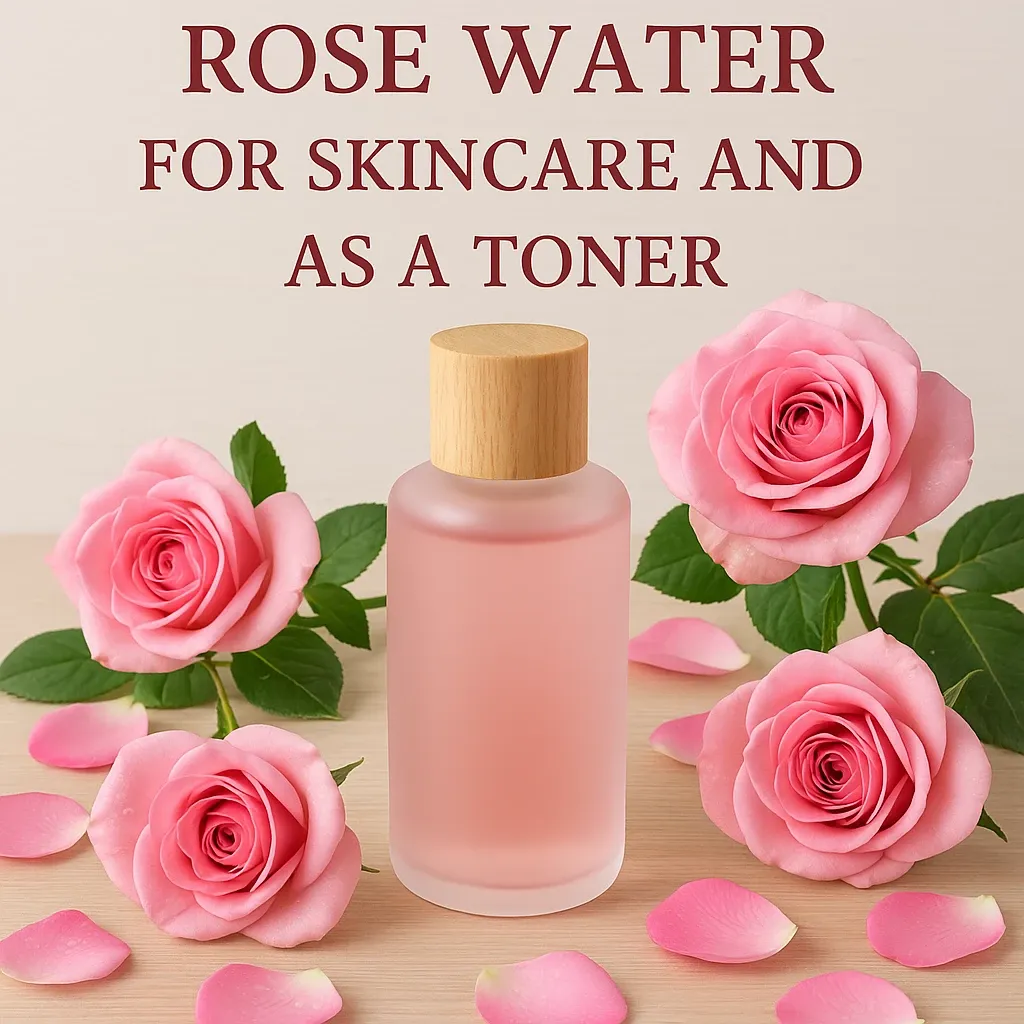 Rose water DIY toner bottle with fresh roses