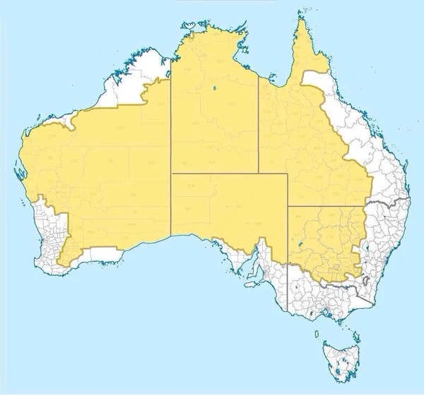 2% of Australia's population lives in the yellow area