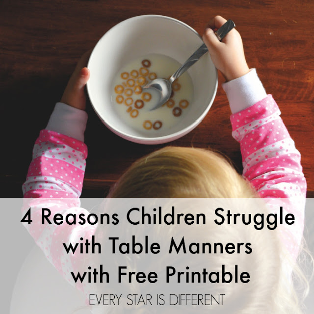 4 Reasons Children Struggle with Table Manners with  Free Printable