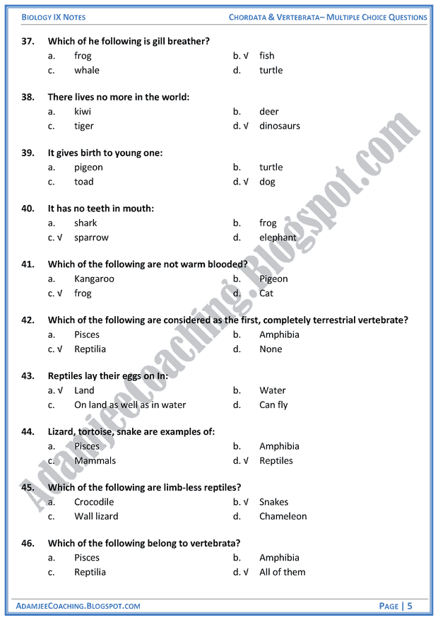 chordata-and-vertebrata-multiple-choice-questions-biology-notes-for-class-9th