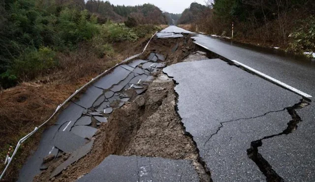 Earthquake-damaged roads in Japan