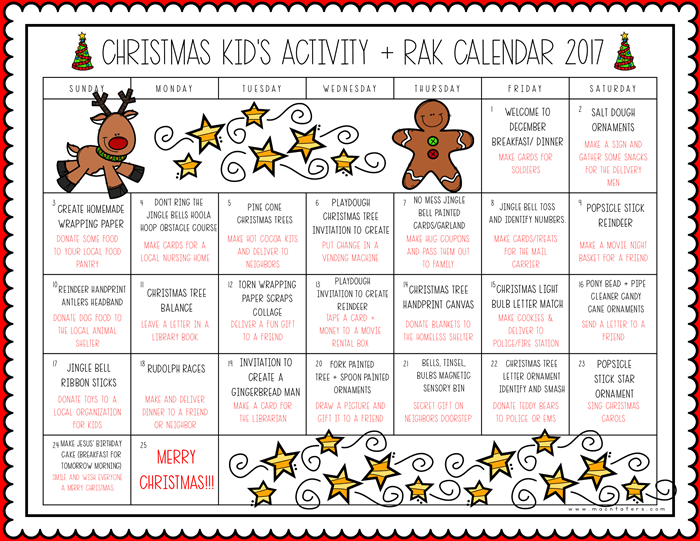 Christmas 2017 Activity & Random Acts of Kindness Calendar: Advent Calendar: Christmas Countdown Calendar for Kids