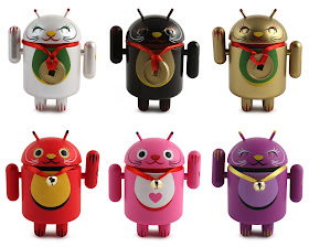 Lucky Cat Android Mini Figure Series by Shane Jessup - White, Black, Gold, Red, Pink & Purple Lucky Cat Vinyl Figures