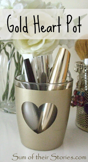 Gold heart makeup brush pot