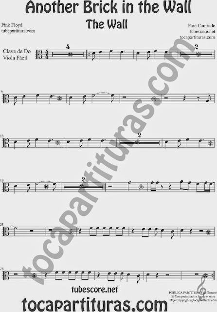 PARTITURA FÁCIL EN CLAVE DE Do The Wall Partitura de Viola Another Brick in the Wall Music Scores