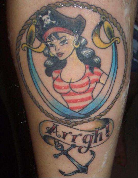 Classic pirate girl tattoo.