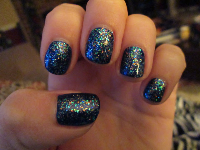 shades of the season, navy blue frost, nail polish, multi-colored glitter, new years eve nails, cvs