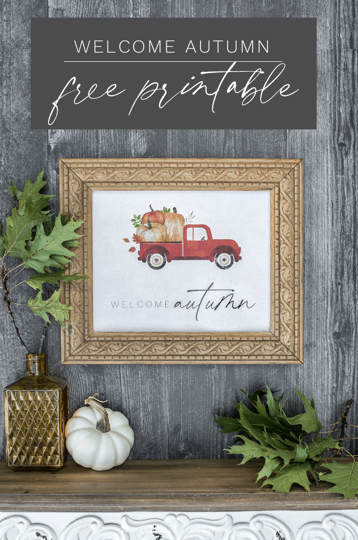 Free fall printable hanging on black wood wall.