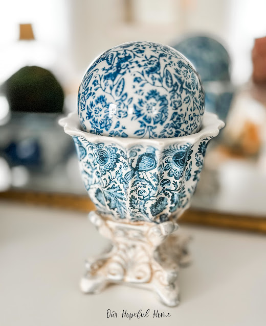 blue peacock chinoiserie urn with silver base