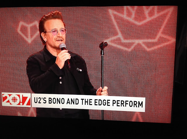 Screenshot CBC coverage Canada 150, Ottawa - Bono gives a moving speech about Canada