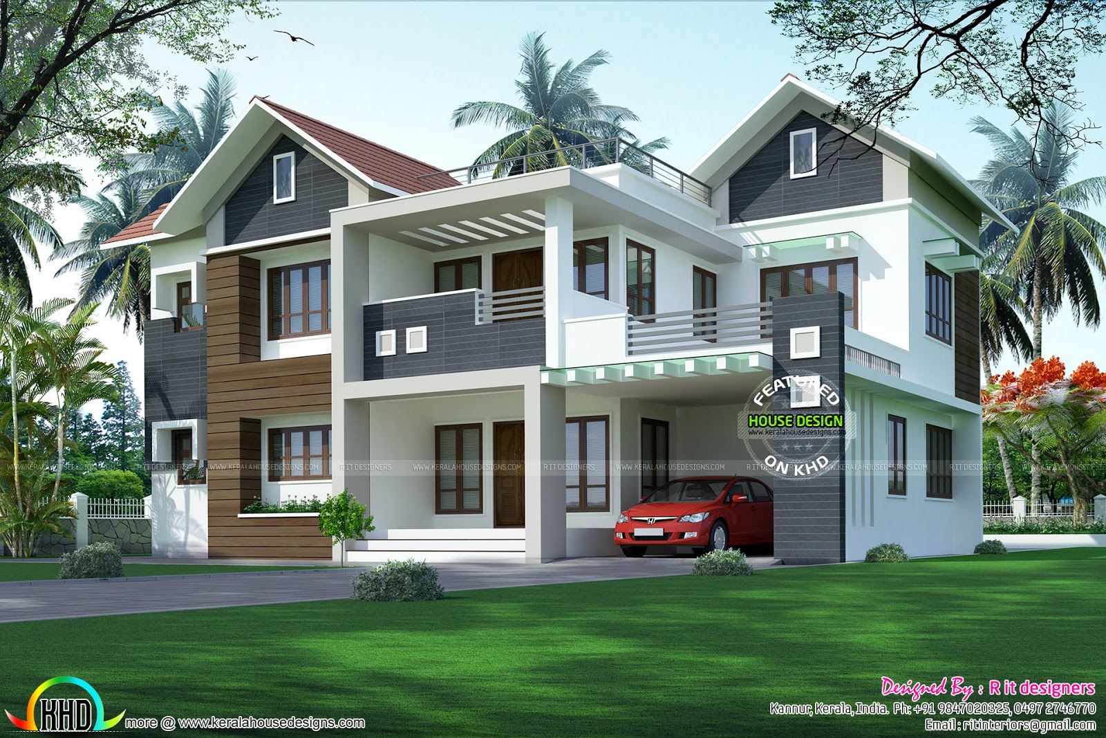 Modern mixed roof home  2984 sq ft Kerala  home  design and 