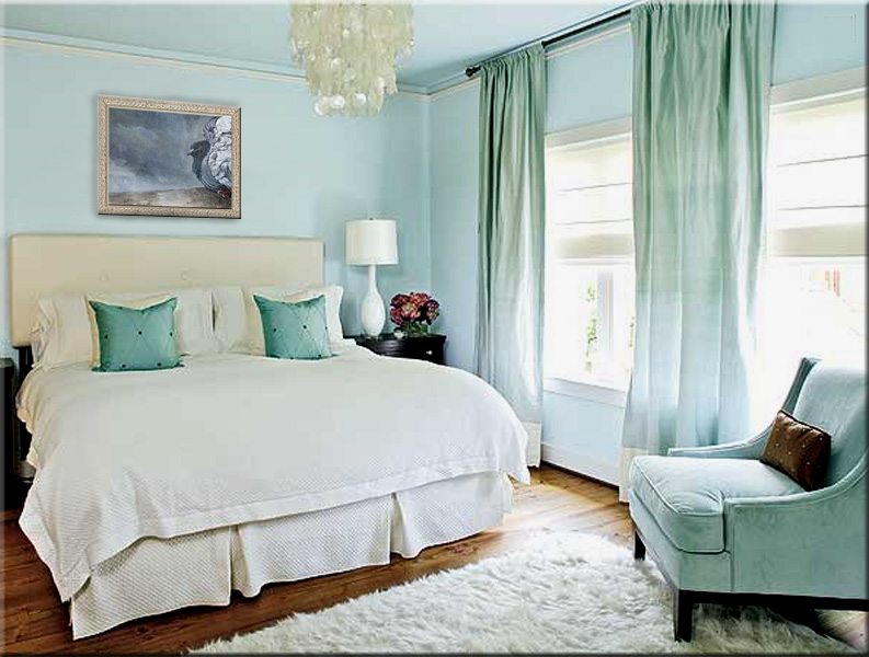 Art and Interior: A Bedroom in Turquoise and a Rain Dancer on the Wall