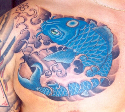 Blue koi tattoos The blue Koi tattoo is associated with a male dominant 