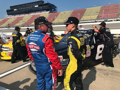 Joe Nemechek hangs out with son John Hunter Nemechek at the track