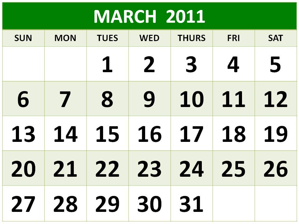 To download and print these Free Big Monthly Calendar 2011 March with big
