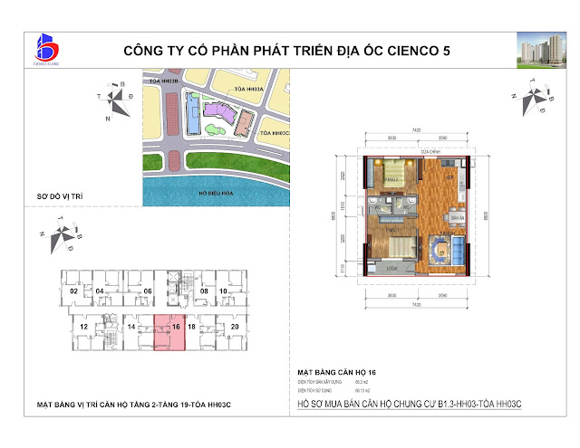 Mặt bằng căn hộ 16 chung cư b1.3 hh03c thanh hà