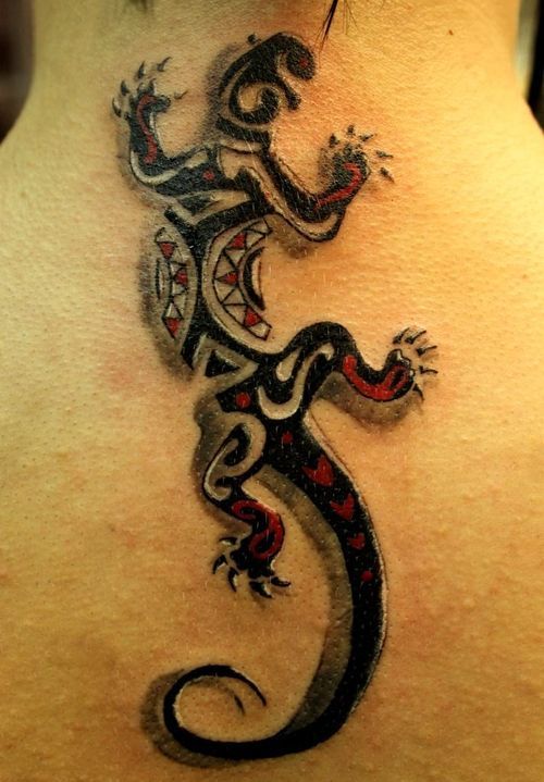 Red-and-Black-Lizard-Native-Indian-Neck-Tattoo
