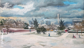 pleinair, Ölbild, Frankfurt, Schnee