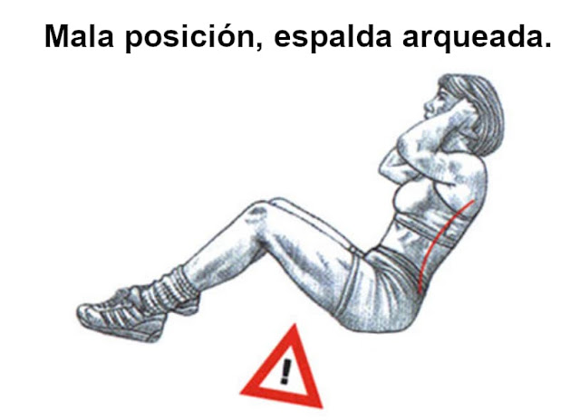 Forma incorrecta de realizar los abdominales en el suelo.