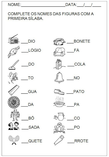 Confira algumas Atividades para imprimir - Hipótese de escrita Silábica Alfabética