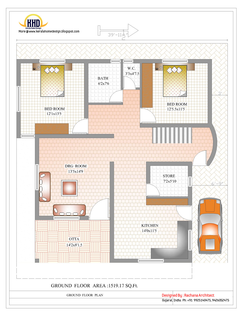 1200 Sq FT Duplex House Plans