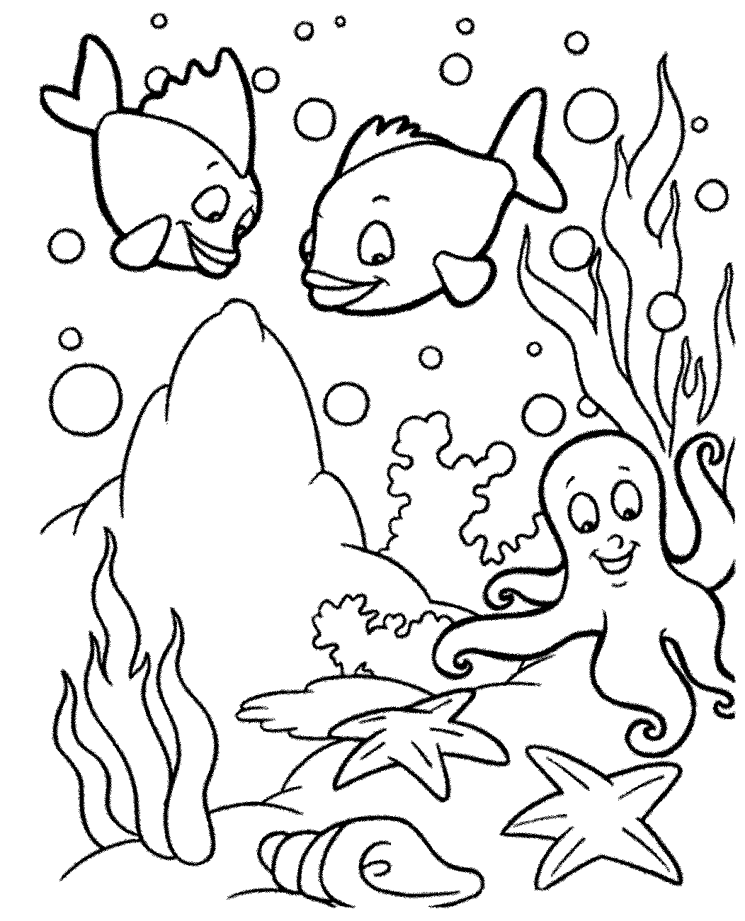 Sketsa mewarnai gambar bawah laut - Dunia Putra Putri